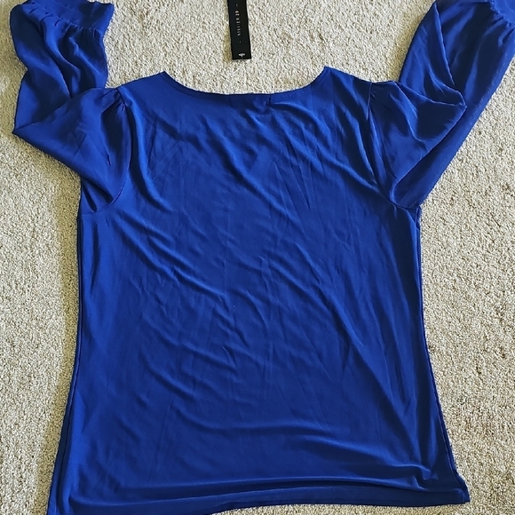 Blue Embellished Puff Sleeve Blouse - Picture 5 of 7